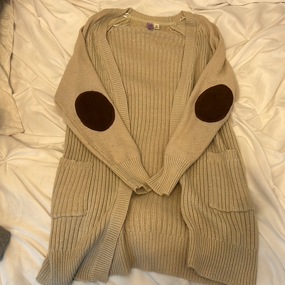 Cream cardigan with suede like elbow pads